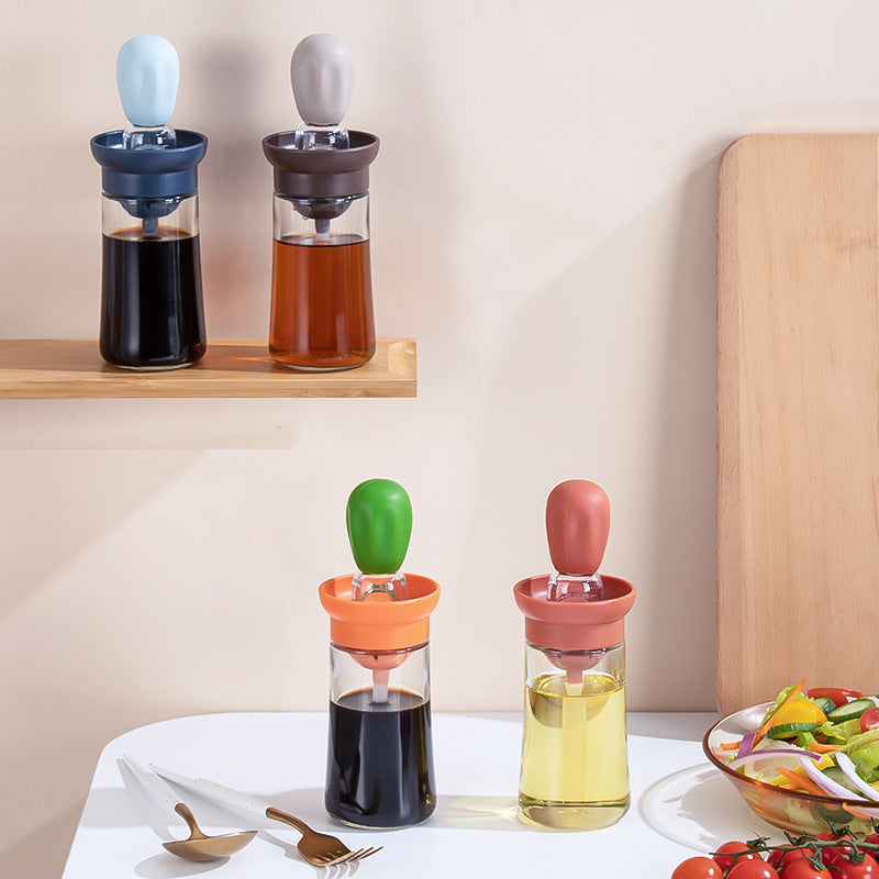 Quantitative oil pot with silicone oil brush bottle kitchen household baking brush pouring integrated measurable glass oil absorption bottle