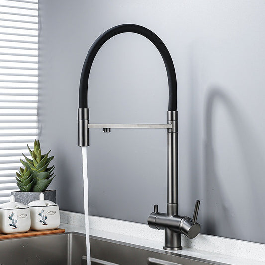 All-copper gun gray kitchen three-in-one water purifier faucet silicone tube pull-out vegetable basin direct drinking cross-border water purifier faucet