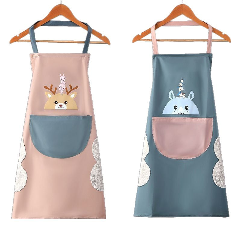 Manufacturers support printed LOGO apron wreath rabbit can wipe hands women kitchen waterproof and oil-proof apron fashionable Korean style couple