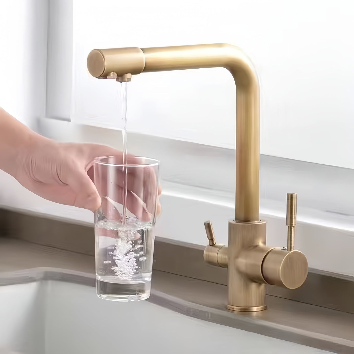 All-copper kitchen seven-character three-in-one water purifier faucet direct drinking three-use faucet multi-function vegetable sink water purifier faucet