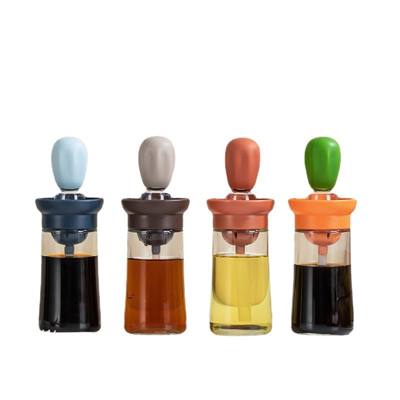 Quantitative oil pot with silicone oil brush bottle kitchen household baking brush pouring integrated measurable glass oil absorption bottle