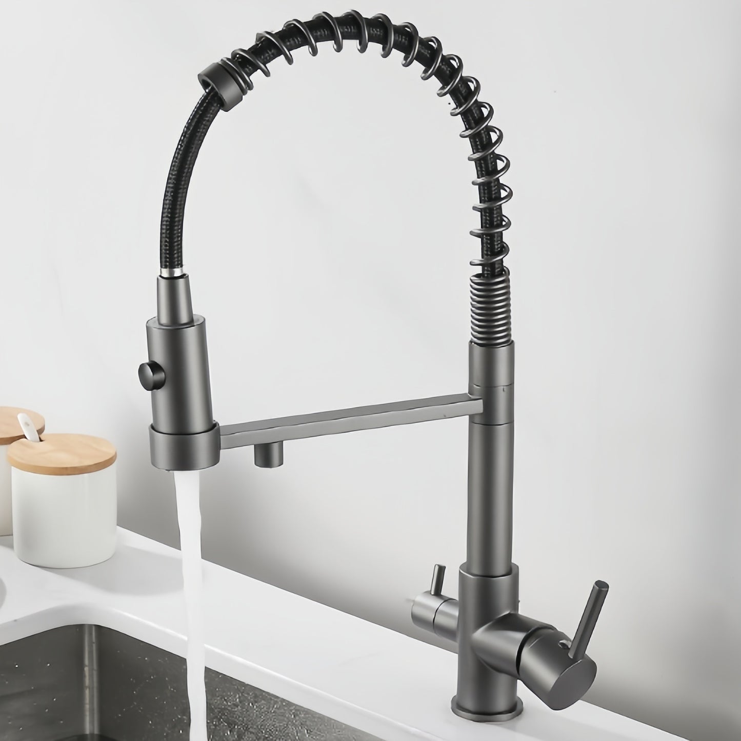 All-copper gun gray kitchen three-in-one water purifier faucet silicone tube pull-out vegetable basin direct drinking cross-border water purifier faucet