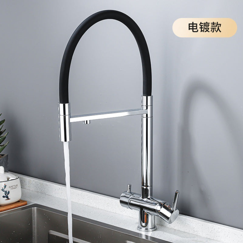 All-copper gun gray kitchen three-in-one water purifier faucet silicone tube pull-out vegetable basin direct drinking cross-border water purifier faucet