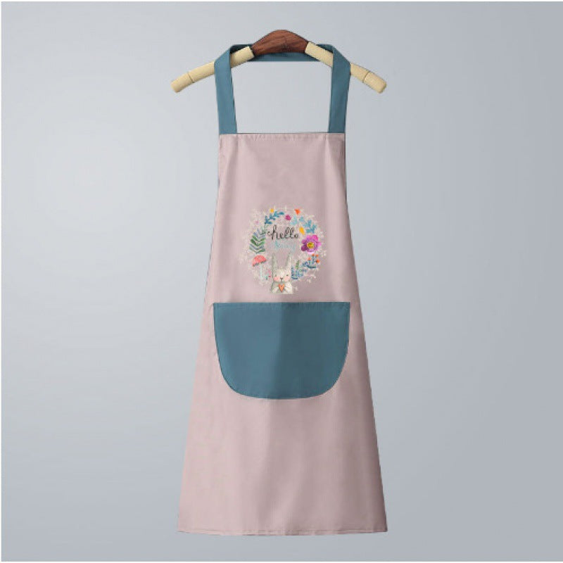Manufacturers support printed LOGO apron wreath rabbit can wipe hands women kitchen waterproof and oil-proof apron fashionable Korean style couple