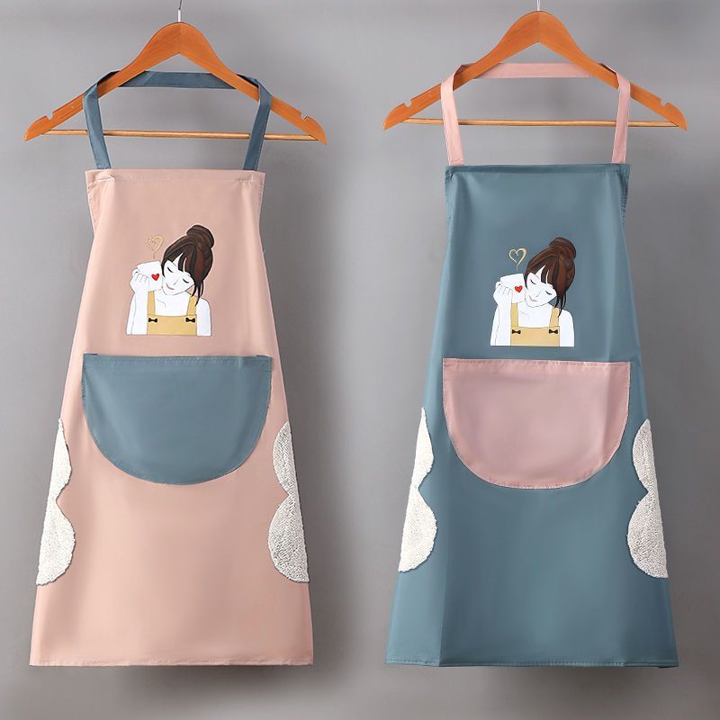Manufacturers support printed LOGO apron wreath rabbit can wipe hands women kitchen waterproof and oil-proof apron fashionable Korean style couple