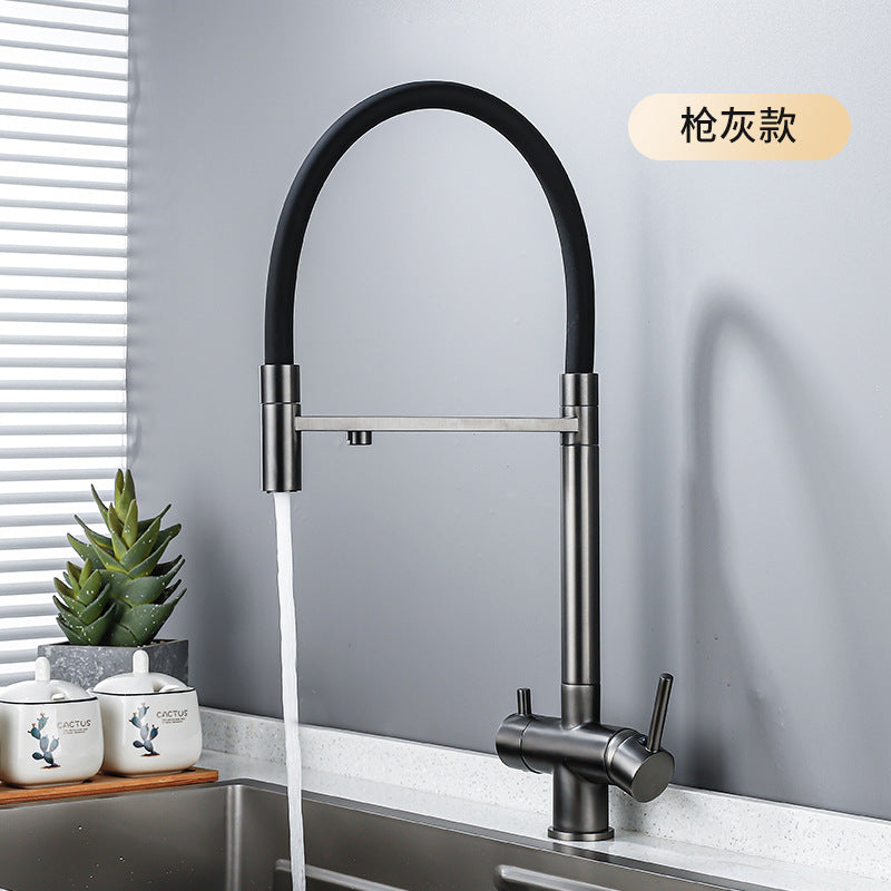 All-copper gun gray kitchen three-in-one water purifier faucet silicone tube pull-out vegetable basin direct drinking cross-border water purifier faucet