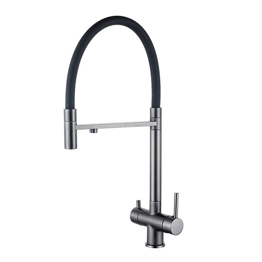 All-copper gun gray kitchen three-in-one water purifier faucet silicone tube pull-out vegetable basin direct drinking cross-border water purifier faucet