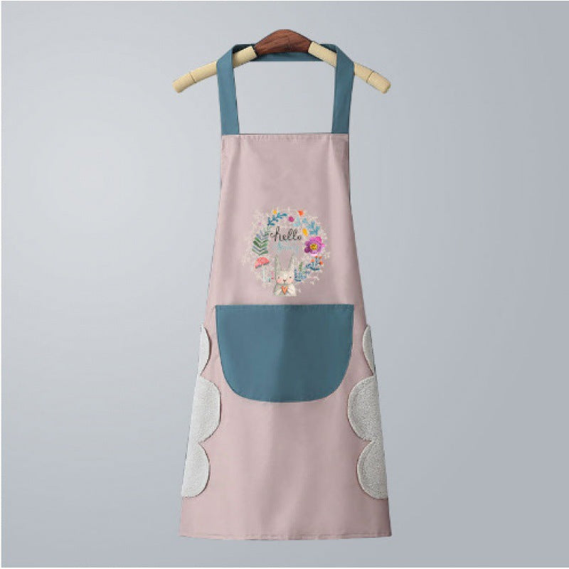 Manufacturers support printed LOGO apron wreath rabbit can wipe hands women kitchen waterproof and oil-proof apron fashionable Korean style couple
