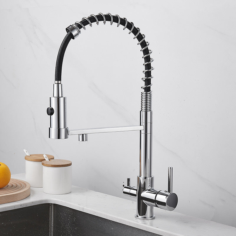 All-copper gun gray kitchen three-in-one water purifier faucet silicone tube pull-out vegetable basin direct drinking cross-border water purifier faucet