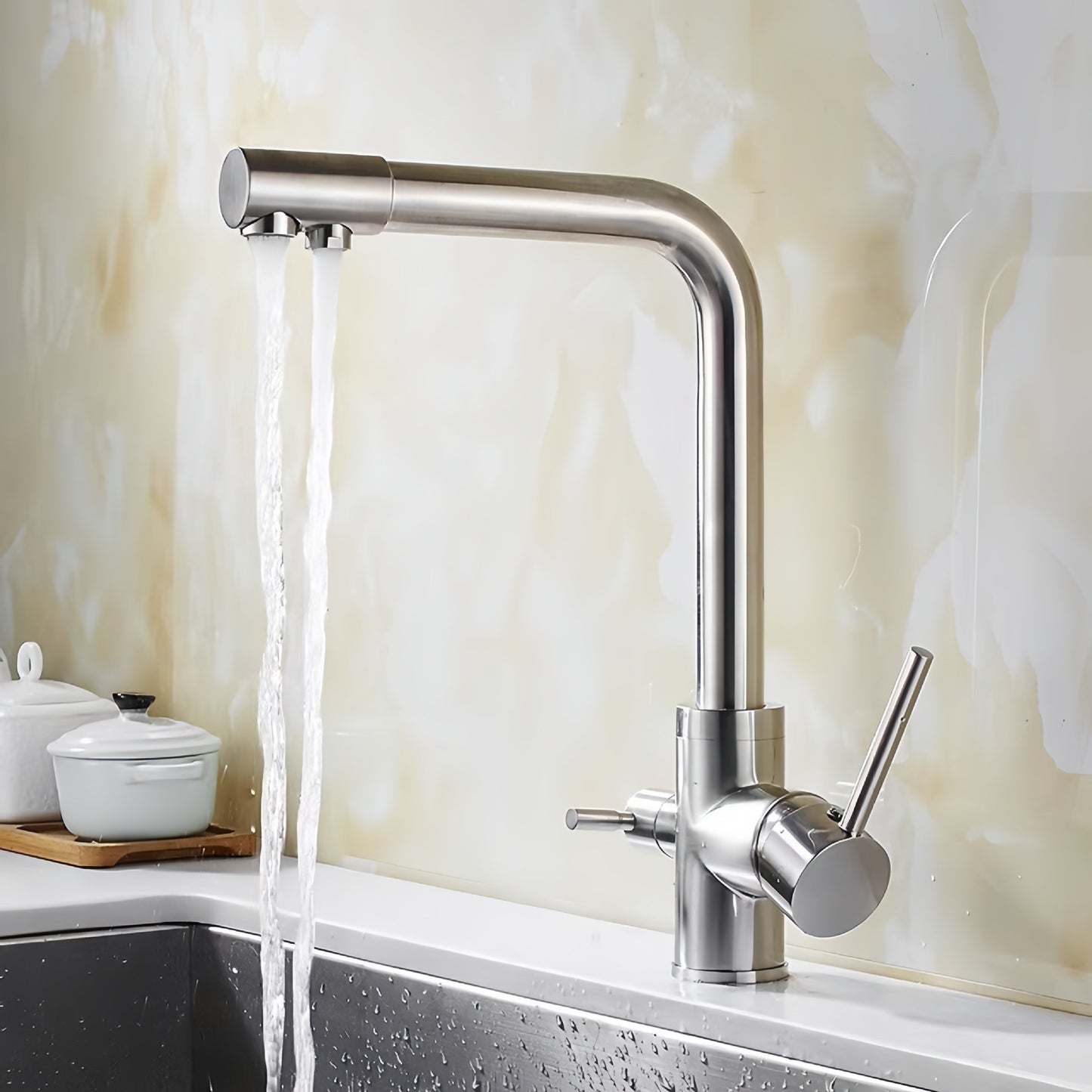 All-copper kitchen seven-character three-in-one water purifier faucet direct drinking three-use faucet multi-function vegetable sink water purifier faucet