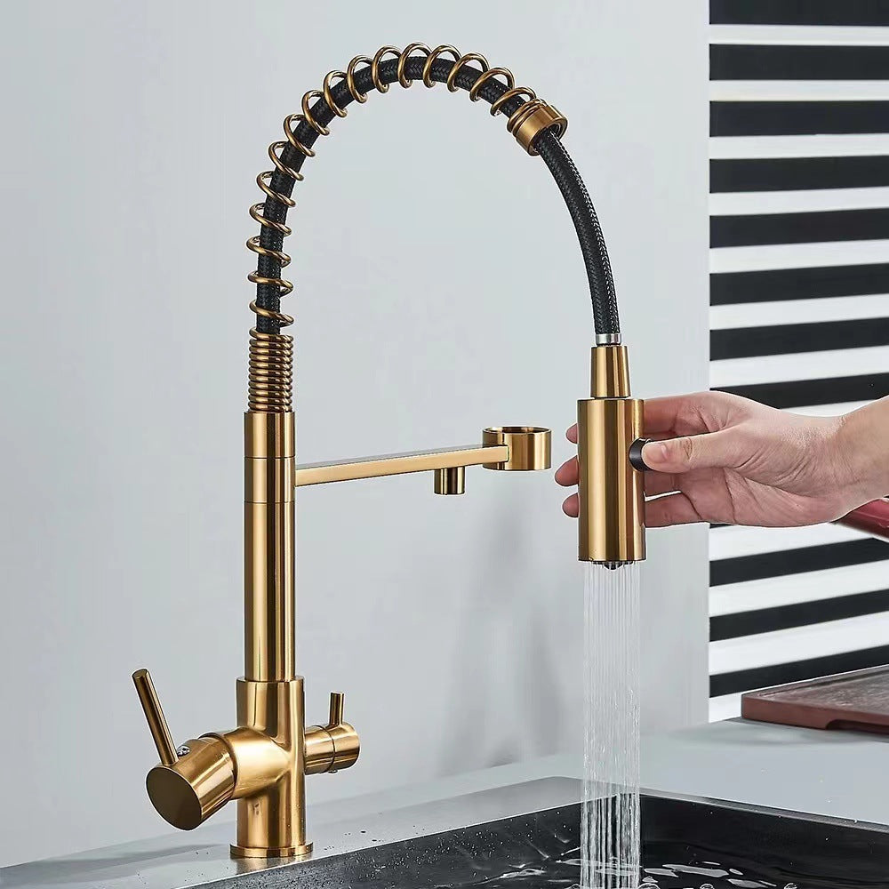 All-copper gun gray kitchen three-in-one water purifier faucet silicone tube pull-out vegetable basin direct drinking cross-border water purifier faucet