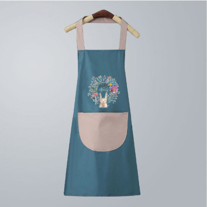 Manufacturers support printed LOGO apron wreath rabbit can wipe hands women kitchen waterproof and oil-proof apron fashionable Korean style couple