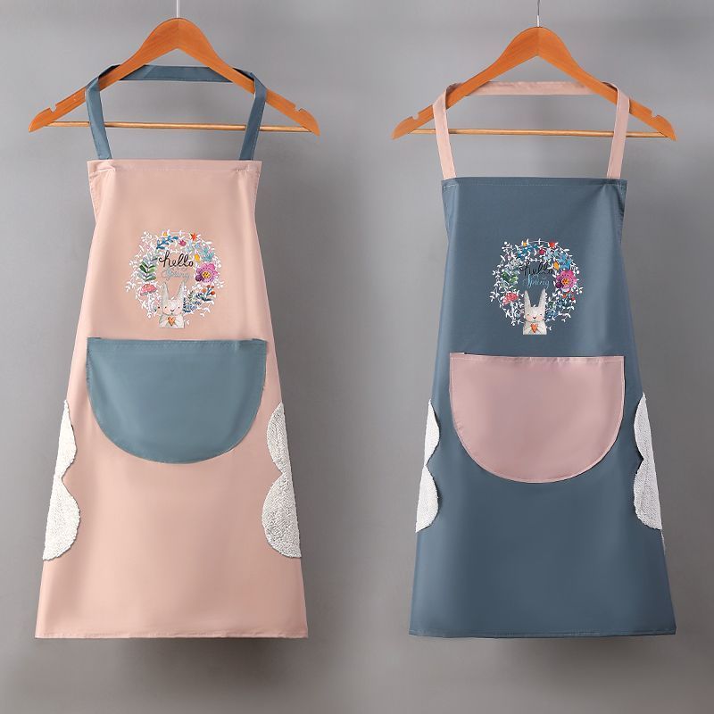 Manufacturers support printed LOGO apron wreath rabbit can wipe hands women kitchen waterproof and oil-proof apron fashionable Korean style couple