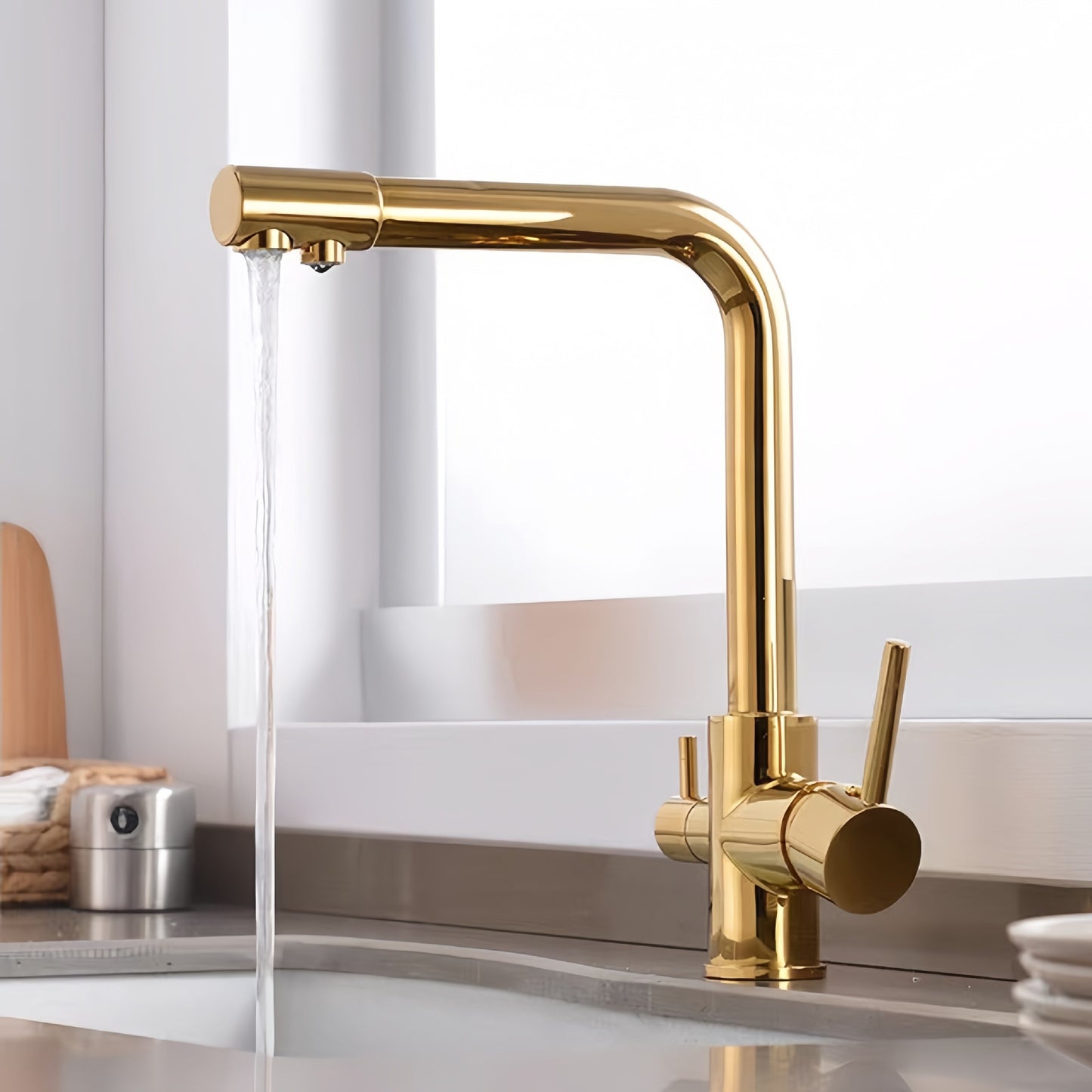 All-copper kitchen seven-character three-in-one water purifier faucet direct drinking three-use faucet multi-function vegetable sink water purifier faucet