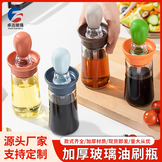 Quantitative oil pot with silicone oil brush bottle kitchen household baking brush pouring integrated measurable glass oil absorption bottle