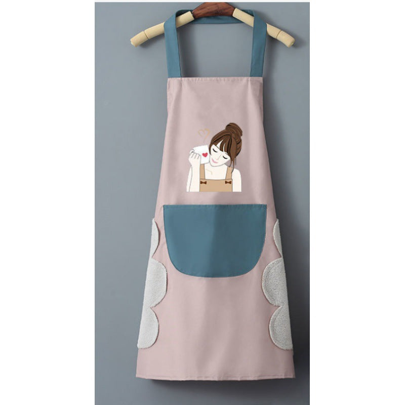 Manufacturers support printed LOGO apron wreath rabbit can wipe hands women kitchen waterproof and oil-proof apron fashionable Korean style couple