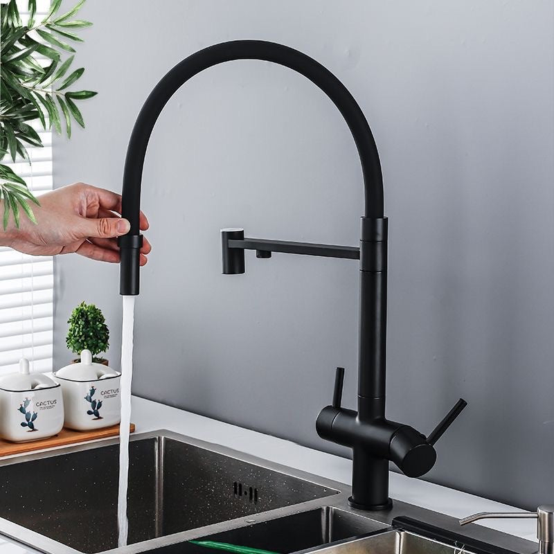 All-copper gun gray kitchen three-in-one water purifier faucet silicone tube pull-out vegetable basin direct drinking cross-border water purifier faucet