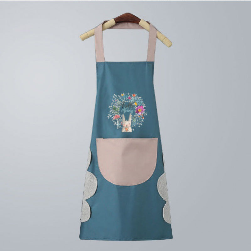 Manufacturers support printed LOGO apron wreath rabbit can wipe hands women kitchen waterproof and oil-proof apron fashionable Korean style couple