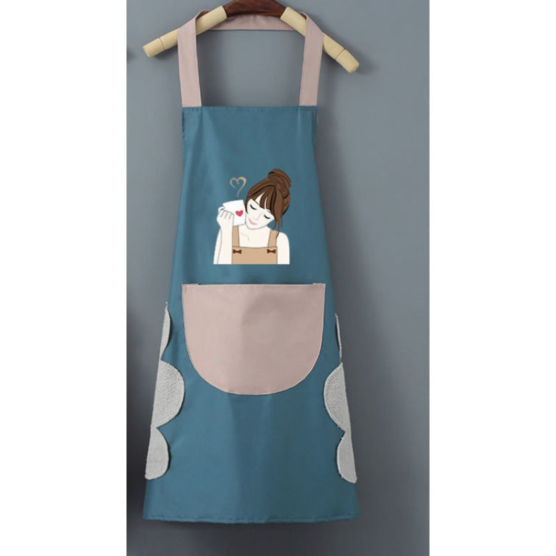 Manufacturers support printed LOGO apron wreath rabbit can wipe hands women kitchen waterproof and oil-proof apron fashionable Korean style couple