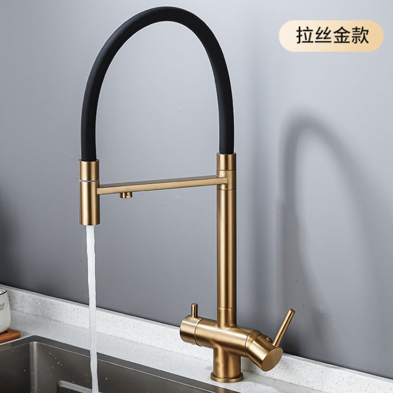 All-copper gun gray kitchen three-in-one water purifier faucet silicone tube pull-out vegetable basin direct drinking cross-border water purifier faucet